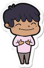 sticker of a cartoon happy boy