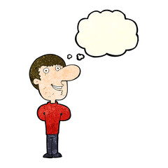 cartoon happy man with thought bubble