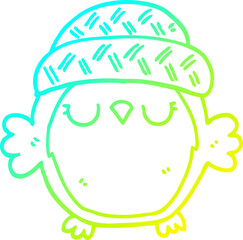 cold gradient line drawing cute cartoon owl in hat