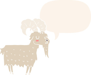 cartoon goat and speech bubble in retro style