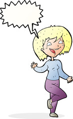 cartoon laughing woman with speech bubble