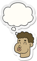 cartoon male face and thought bubble as a printed sticker