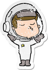 distressed sticker of a cartoon confident astronaut