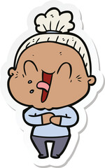 sticker of a cartoon happy old woman