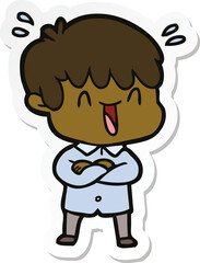 sticker of a cartoon laughing boy