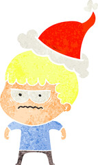 retro cartoon of a annoyed man wearing santa hat