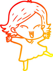 warm gradient line drawing happy cartoon girl