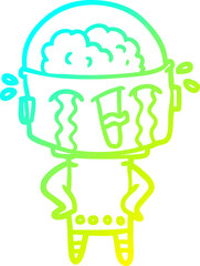 cold gradient line drawing cartoon crying robot