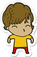 sticker of a cartoon woman thinking