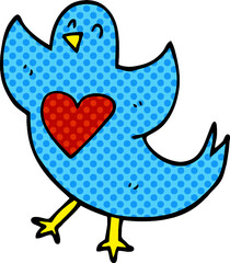 cartoon doodle bird with heart