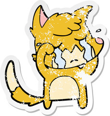 distressed sticker of a crying fox cartoon