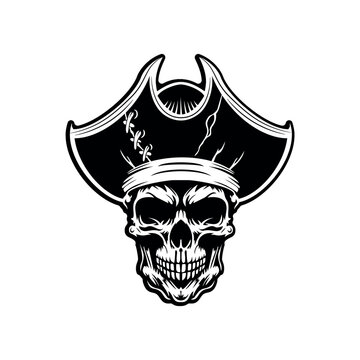Vector illustration of a pirate skull wearing a pirate captain hat