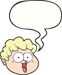 cartoon male face and speech bubble