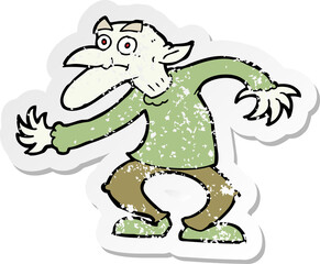 retro distressed sticker of a cartoon goblin
