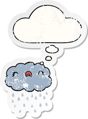 cute cartoon cloud and thought bubble as a distressed worn sticker