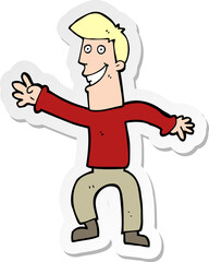 sticker of a cartoon happy man dancing