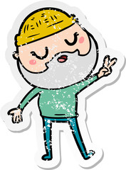 distressed sticker of a cartoon man with beard