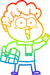 rainbow gradient line drawing cartoon happy man