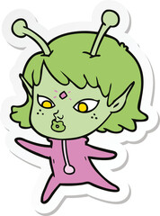 sticker of a pretty cartoon alien girl