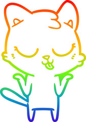rainbow gradient line drawing cartoon cat shrugging shoulders