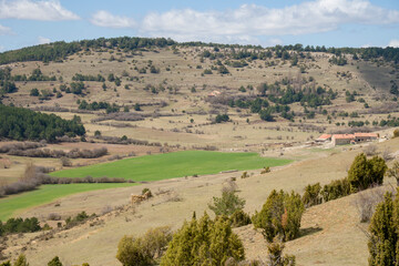 Green landscape in spring Gudar mountains in Teruel Aragon Spain