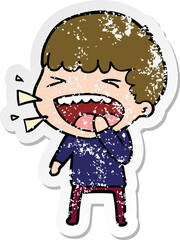 distressed sticker of a cartoon laughing man