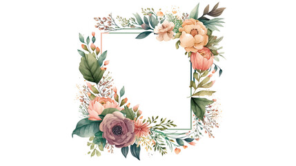 Watercolor floral frame on white