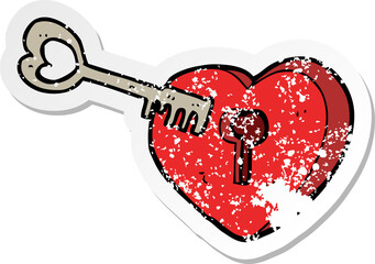 retro distressed sticker of a cartoon heart with keyhole