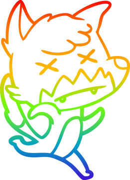 recommend clip art: rainbow gradient line drawing cartoon cross eyed fox