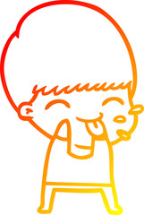 warm gradient line drawing cartoon boy blowing raspberry