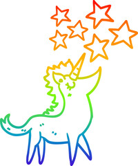 rainbow gradient line drawing cartoon unicorn