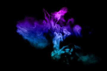 Abstract smoke in various bright colors on a black background.