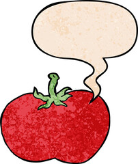 cartoon tomato and speech bubble in retro texture style