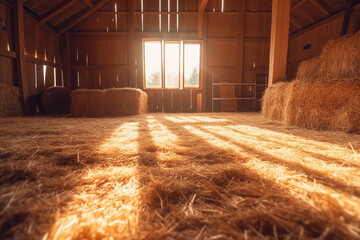 Bales of hay in barn generated with AI - obrazy, fototapety, plakaty