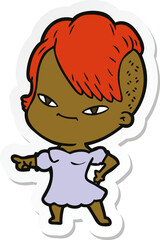 sticker of a cute cartoon girl with hipster haircut