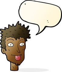 cartoon man sticking out tongue with speech bubble