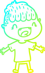 cold gradient line drawing cartoon happy boy laughing
