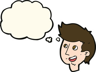 cartoon happy boy face with thought bubble