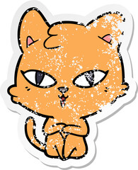 distressed sticker of a cartoon cat