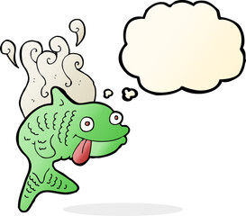 cartoon smelly fish with thought bubble