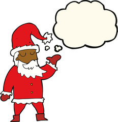 cartoon santa claus with thought bubble