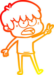 warm gradient line drawing worried cartoon boy
