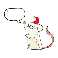 speech bubble textured cartoon mouse in christmas hat