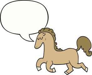 cartoon horse running and speech bubble