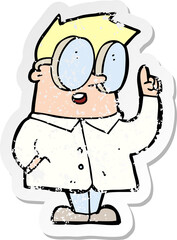 retro distressed sticker of a cartoon scientist
