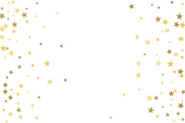 Star confetti. Gold casual confetti background. Bright design pattern.