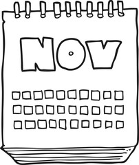 black and white cartoon calendar showing month of November