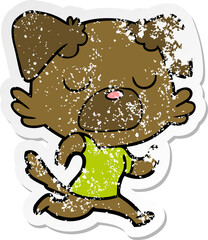 distressed sticker of a cartoon dog jogging