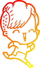 Obraz premium warm gradient line drawing cartoon happy hipster girl