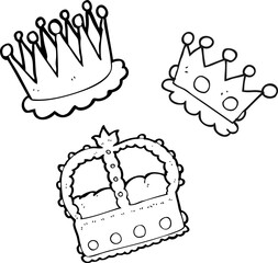 black and white cartoon crowns